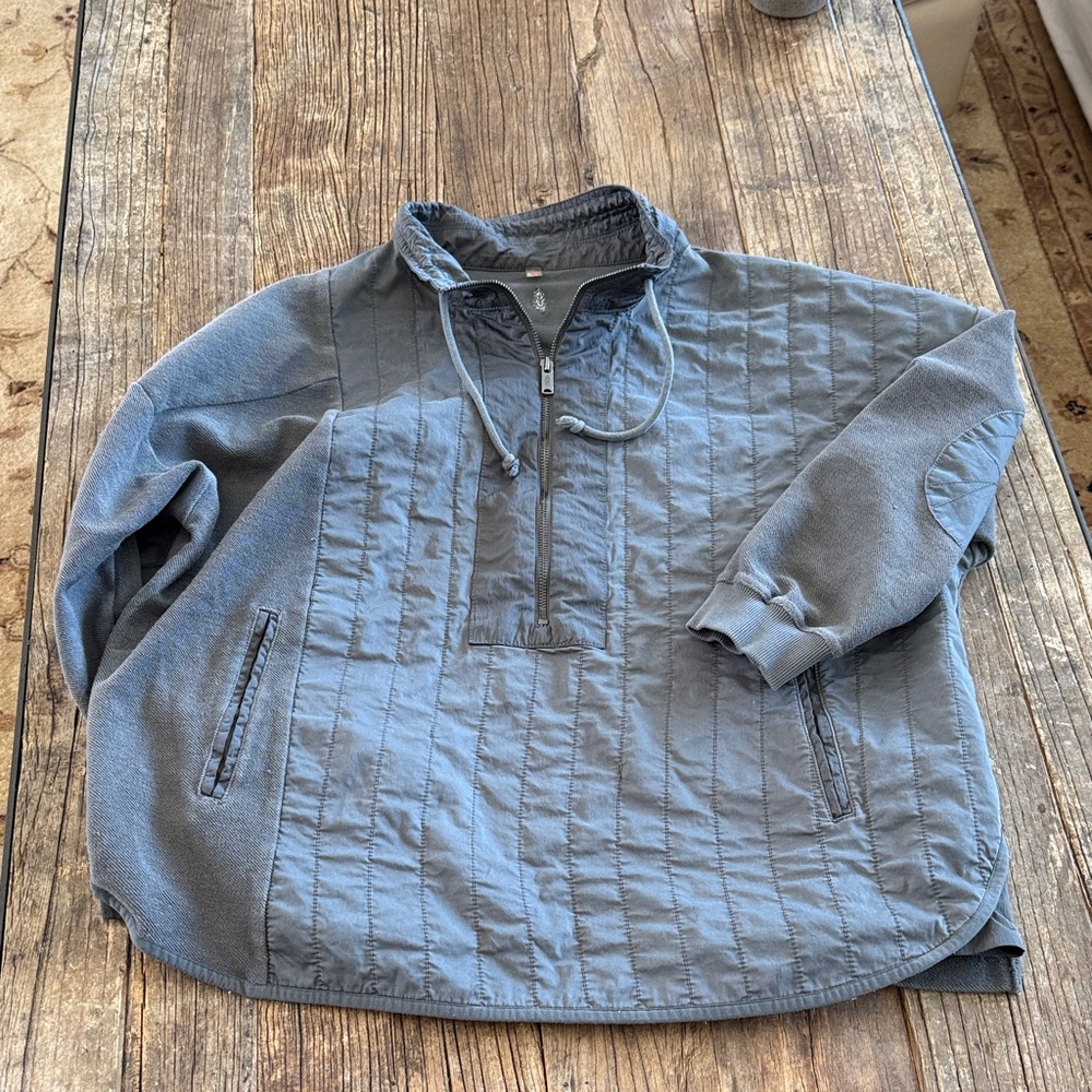 Free People FP Movement Quilted Quarter-Zip Pullover Jacket in Slate Blue Large